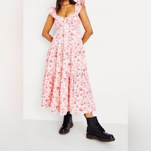 A & F pink cherry blossom 🌸 floral tiered smocked 
maxi dress sz M